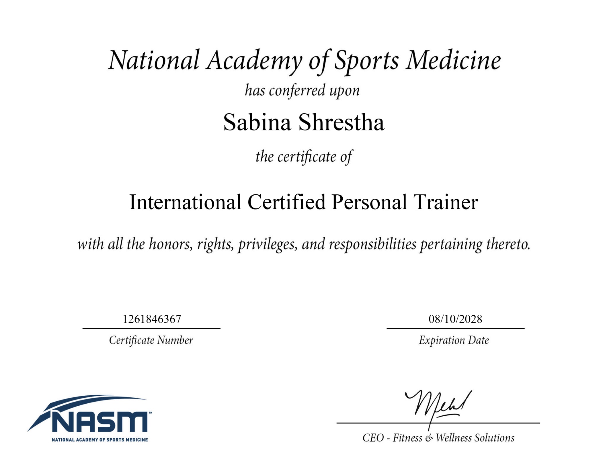 Nasm certification sabina